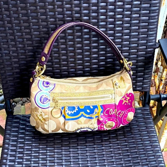 Coach Poppy Pop C CPLIQUE GROOVY SHOULDER BAG F15309 Multicolor Canvas/Leather - Picture 3 of 17